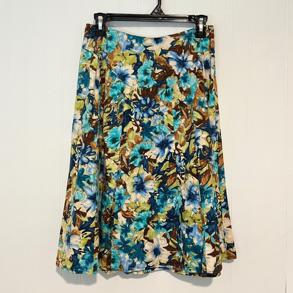 Apt. 9 Floral A-Line Skirt Women 4 Blue Green Cotton Blend office wear